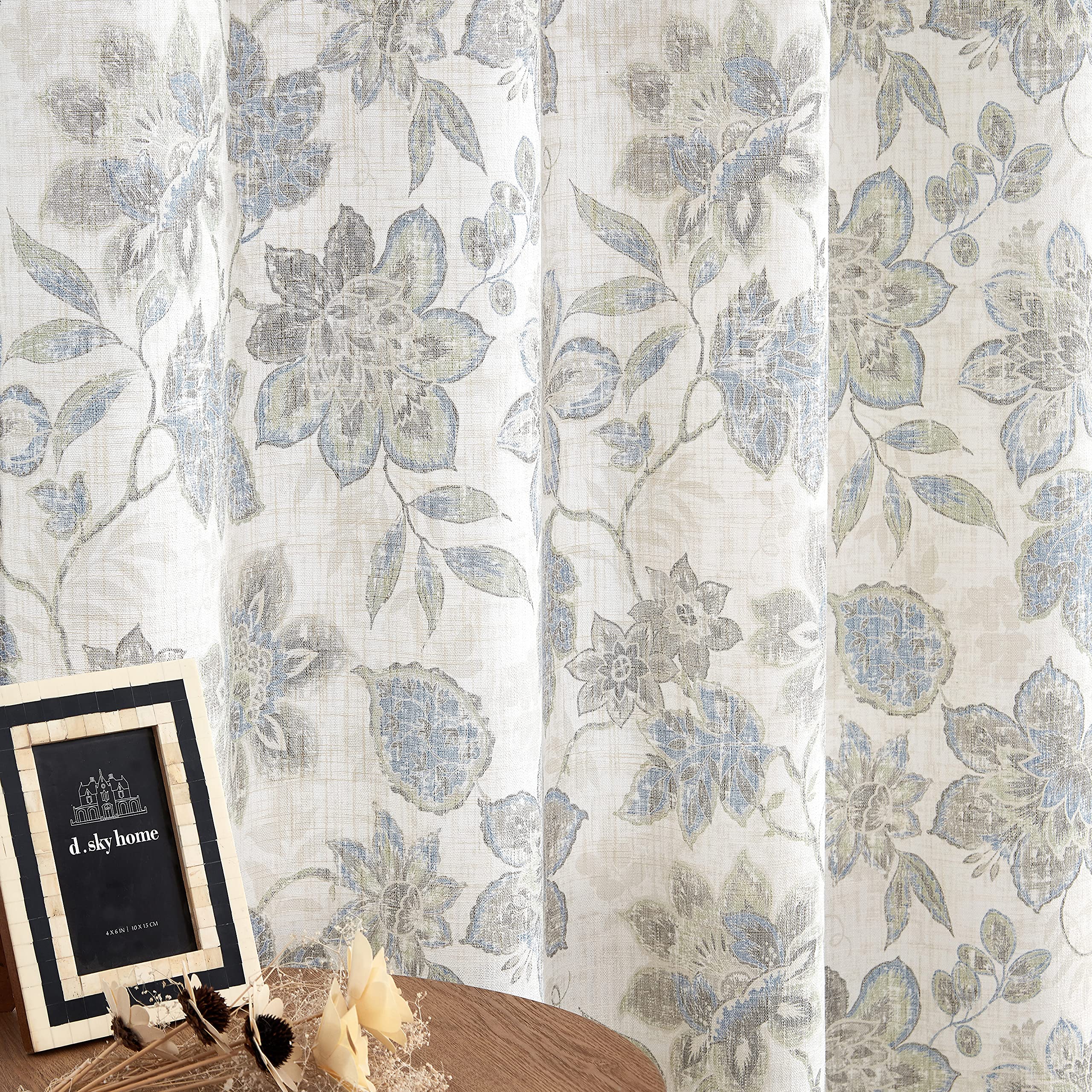 2 Panels Soft Green Linen Blend Sheer Curtains 58"x95", Grommet Light Filtering Drapes