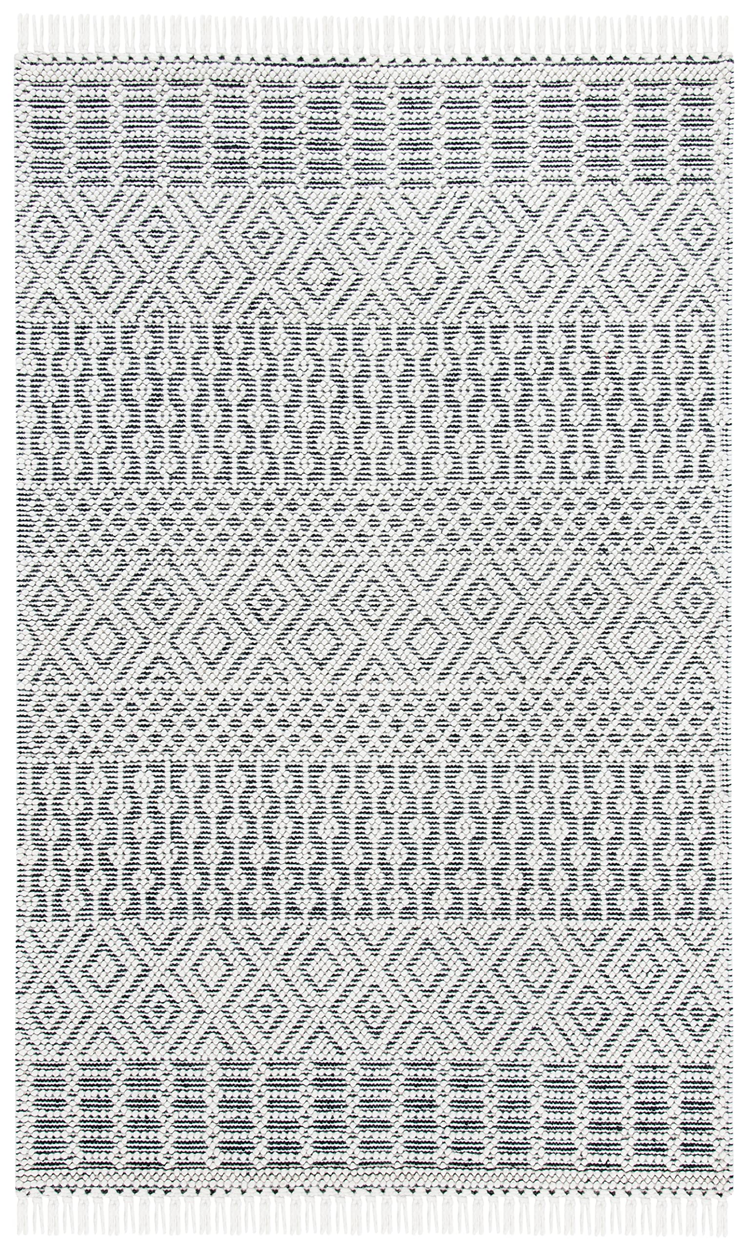 SAFAVIEH Natura Collection Area Rug - 5' x 8', Ivory & Navy, Handmade Moroccan Boho Wool Fringe, Ideal for High Traffic Areas in Living Room, Bedroom (NAT852N)