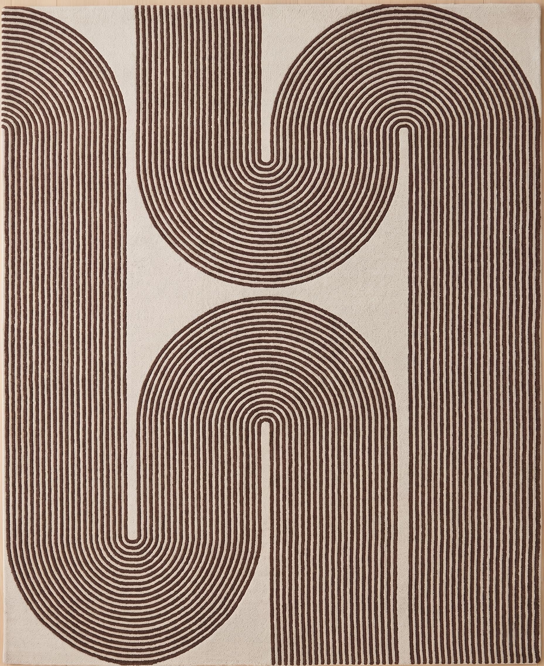 Modern Handmade Wool Area Rug, Abstract Curved Line Geometric Carpet for Living Room Bedroom, Contemporary Tufted Indoor Rug with Soft Pile and Cotton Backing (Gold, 5' x 8')