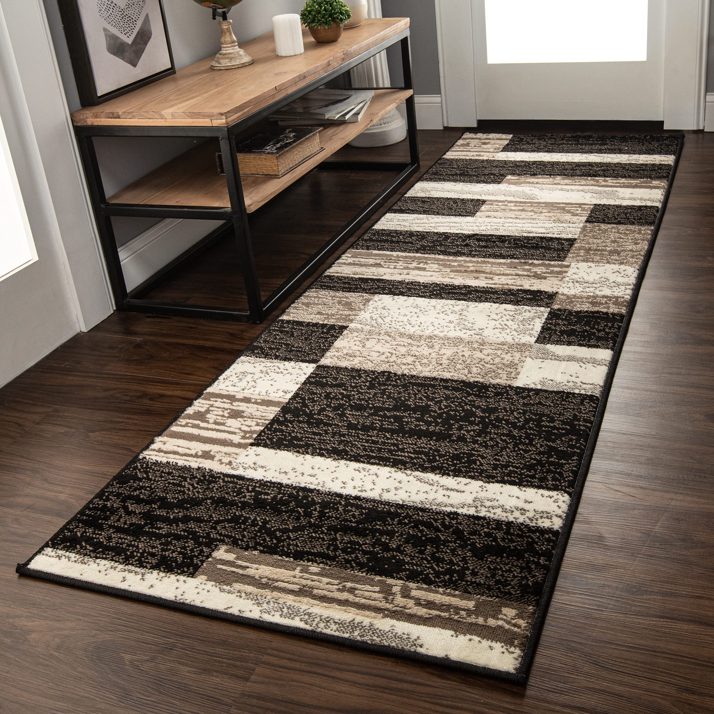 SUPERIOR Indoor Area Rug, Jute Backed, Modern Geometric Patchwork Floor Decor for Bedroom, Office, Living Room, Entryway, Hardwood Floors, Rockwood Collection, 4' x 6', Chocolate