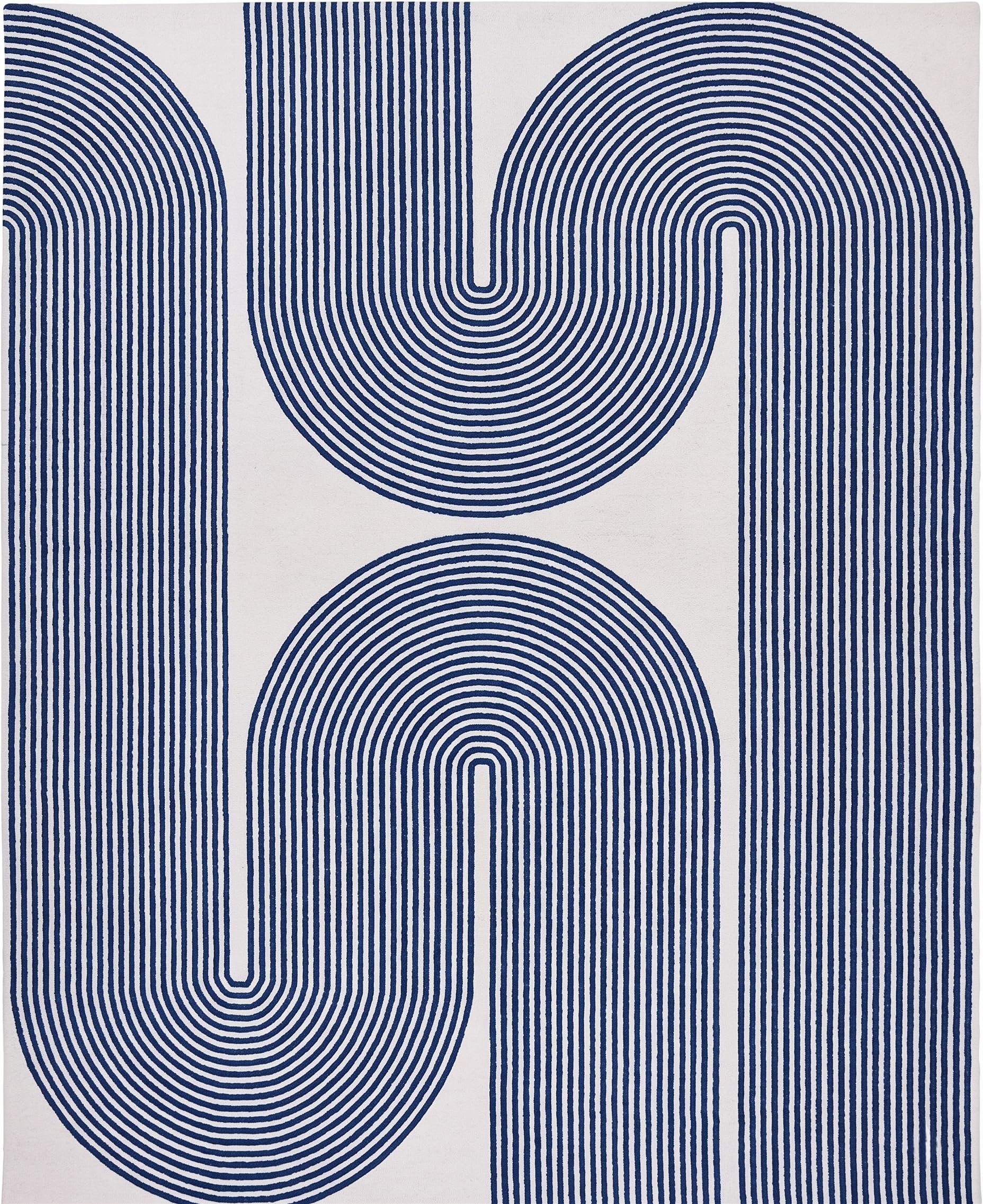 Modern Handmade Wool Area Rug, Abstract Curved Line Geometric Carpet for Living Room Bedroom, Contemporary Tufted Indoor Rug with Soft Pile and Cotton Backing (Gold, 5' x 8')
