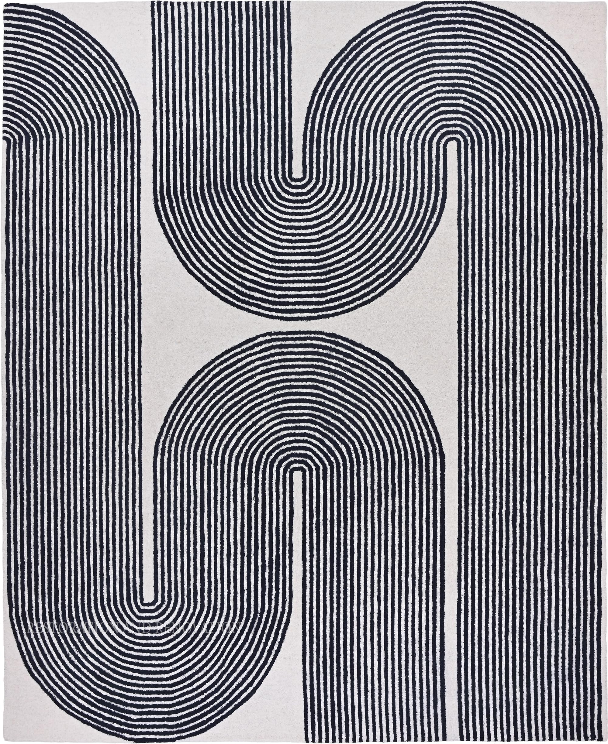 Modern Handmade Wool Area Rug, Abstract Curved Line Geometric Carpet for Living Room Bedroom, Contemporary Tufted Indoor Rug with Soft Pile and Cotton Backing (Gold, 5' x 8')