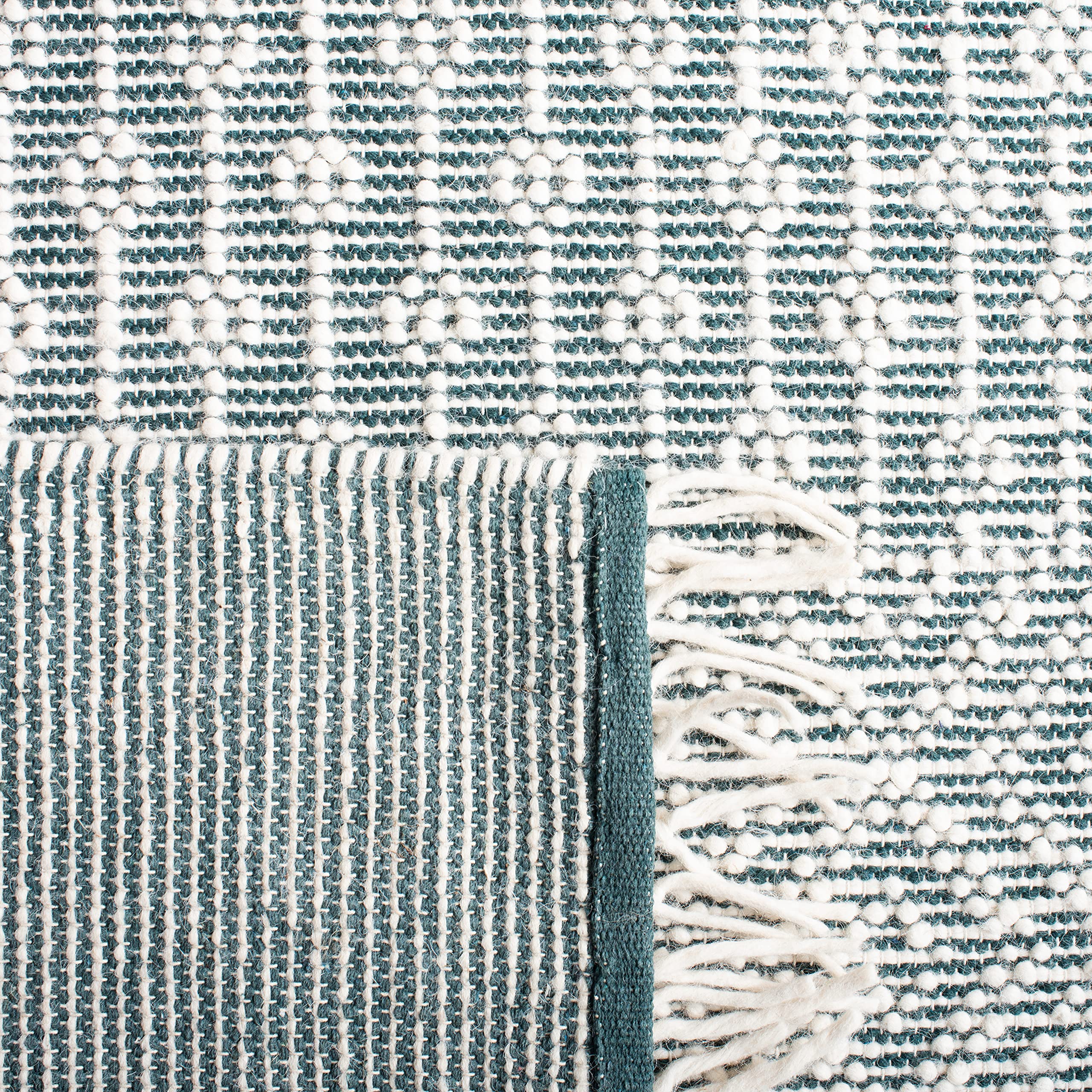 SAFAVIEH Natura Collection Area Rug - 5' x 8', Ivory & Navy, Handmade Moroccan Boho Wool Fringe, Ideal for High Traffic Areas in Living Room, Bedroom (NAT852N)