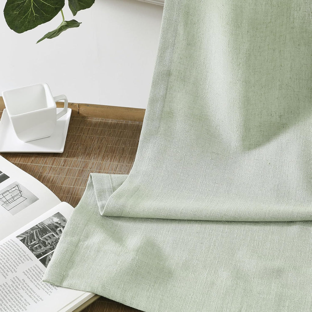 2 Panels Soft Green Linen Blend Sheer Curtains 58"x95", Grommet Light Filtering Drapes