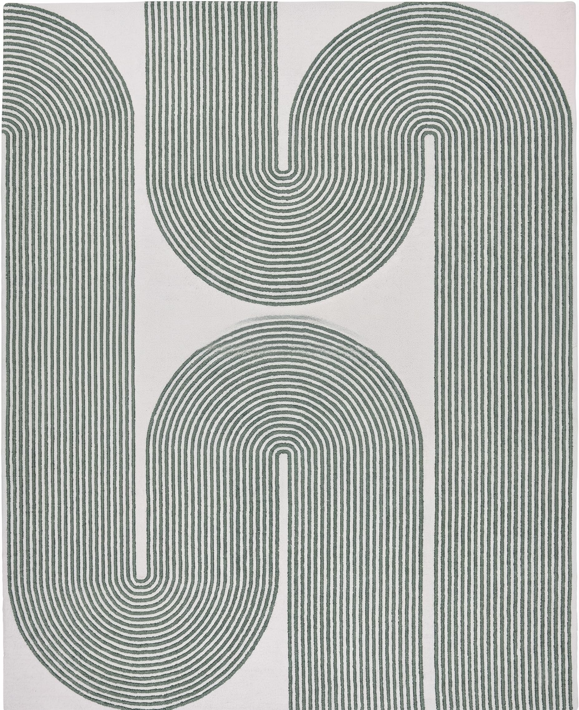 Modern Handmade Wool Area Rug, Abstract Curved Line Geometric Carpet for Living Room Bedroom, Contemporary Tufted Indoor Rug with Soft Pile and Cotton Backing (Gold, 5' x 8')