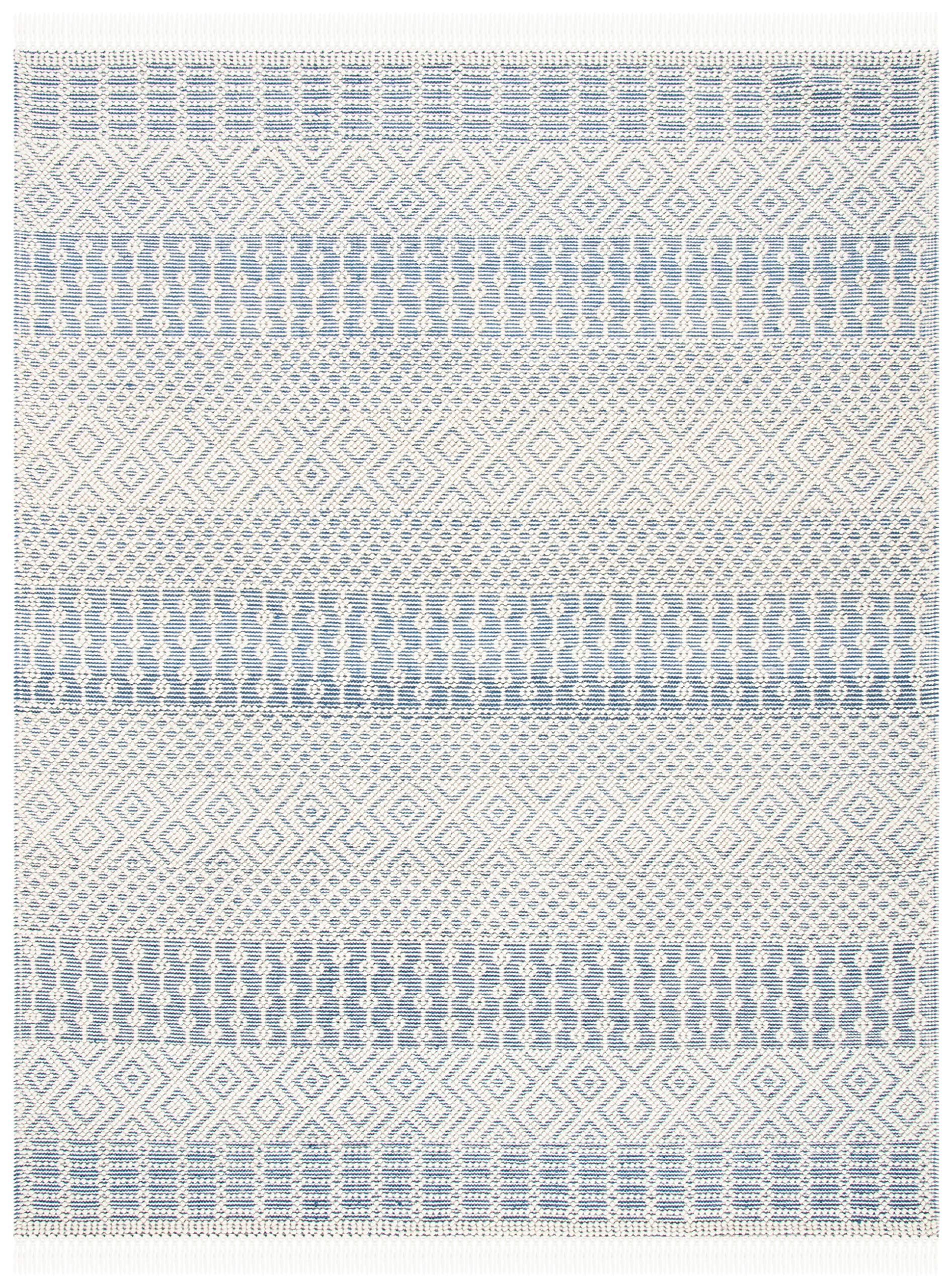 SAFAVIEH Natura Collection Area Rug - 5' x 8', Ivory & Navy, Handmade Moroccan Boho Wool Fringe, Ideal for High Traffic Areas in Living Room, Bedroom (NAT852N)