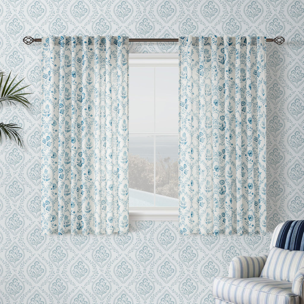 TWOPANELS Spring Farmhouse Floral Linen Curtains 84 Inch Length for Living Room Bedroom 2 Panels Semi Sheer Curtains Back Tab Tan Brown Patterned Flower on Beige Farmhouse Boho Rustic Window Drapes