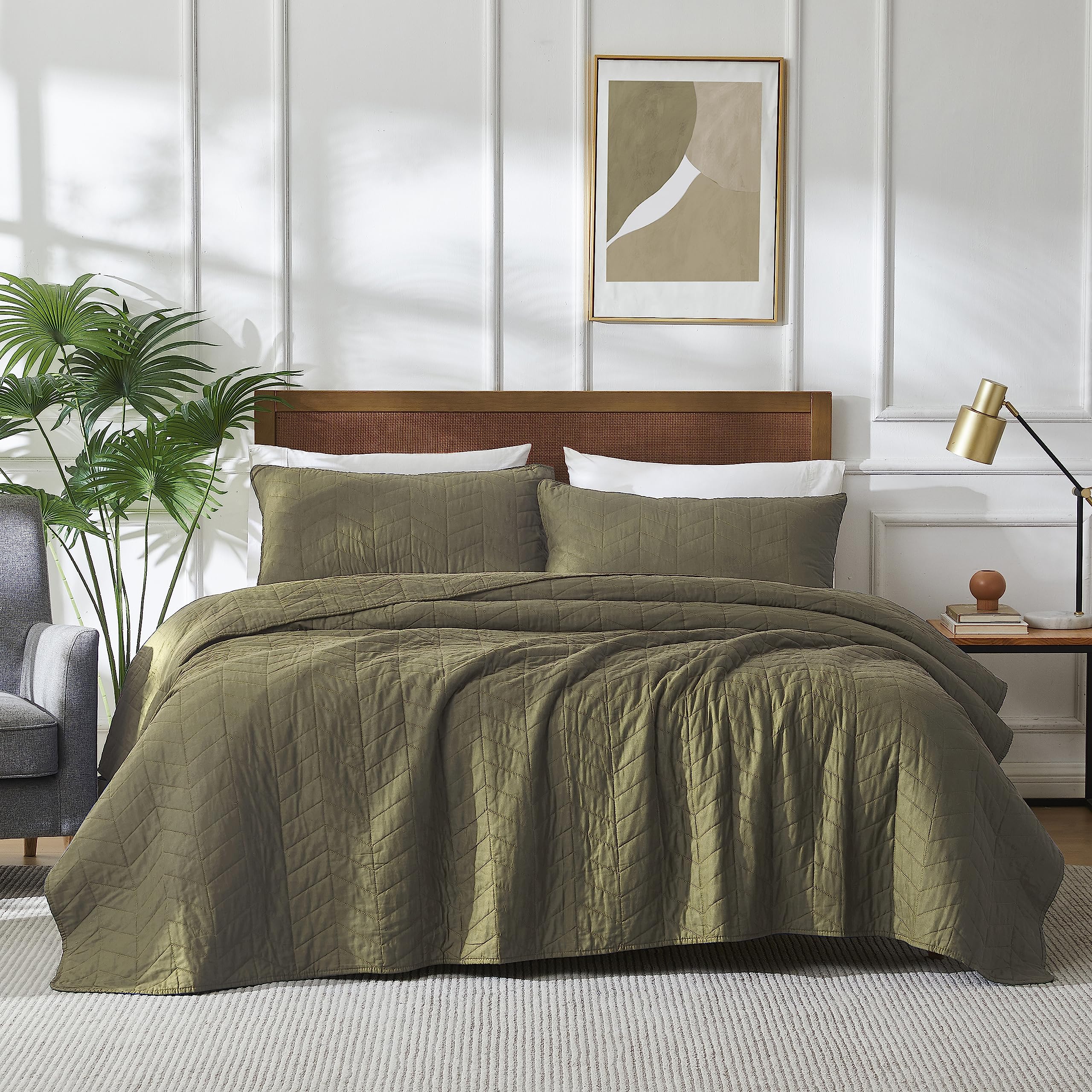 palassio Beige Cotton Quilt Queen Size Bedding Sets with Pillow Shams, White Lightweight Soft Bedspread Coverlet, Tan Cream Quilted Comforter Bed Cover for All Season, 3 Pieces, 90x96 inches